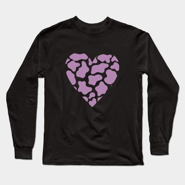 Cow Print Purple Heart Design Long Sleeve T-Shirt by jillell